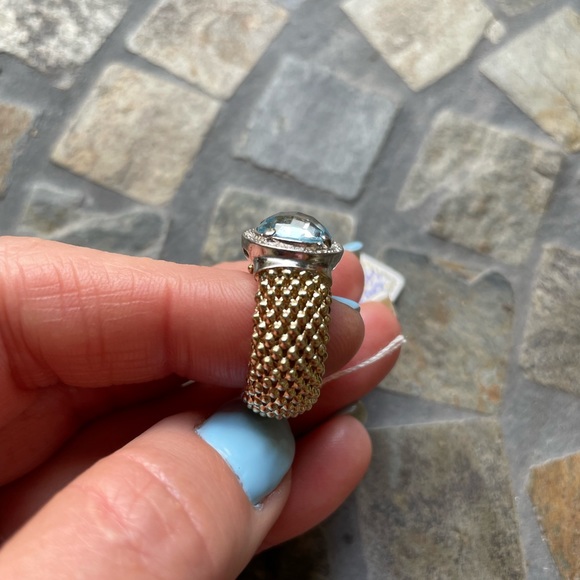 Aquamarine/Diamond S925 Italy gold tone ring - Picture 7 of 15